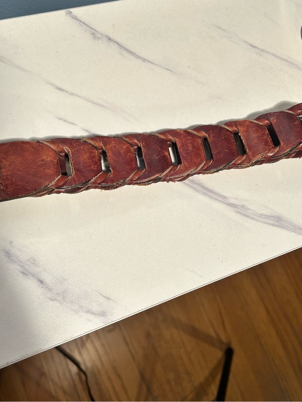 Calvin Klein Woven Brown Leather Belt with Brushed Silver Buckle - Picture 7 of 13